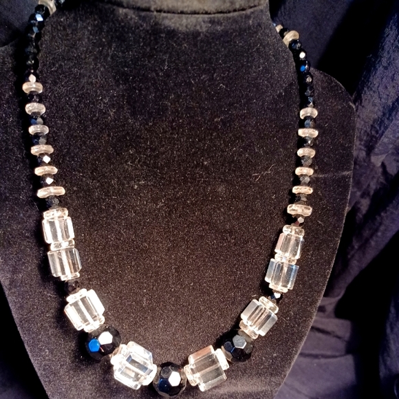 Jewelry Vintage Black And Clear Glass Bead Necklace Poshmark